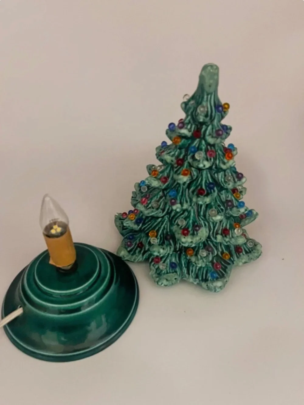 Vintage Lighted Ceramic 2 Piece Christmas Tree / 1970s  / Table Top Style / 10